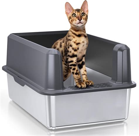 stainless steel litter boxes large|enclosed stainless steel litter box.